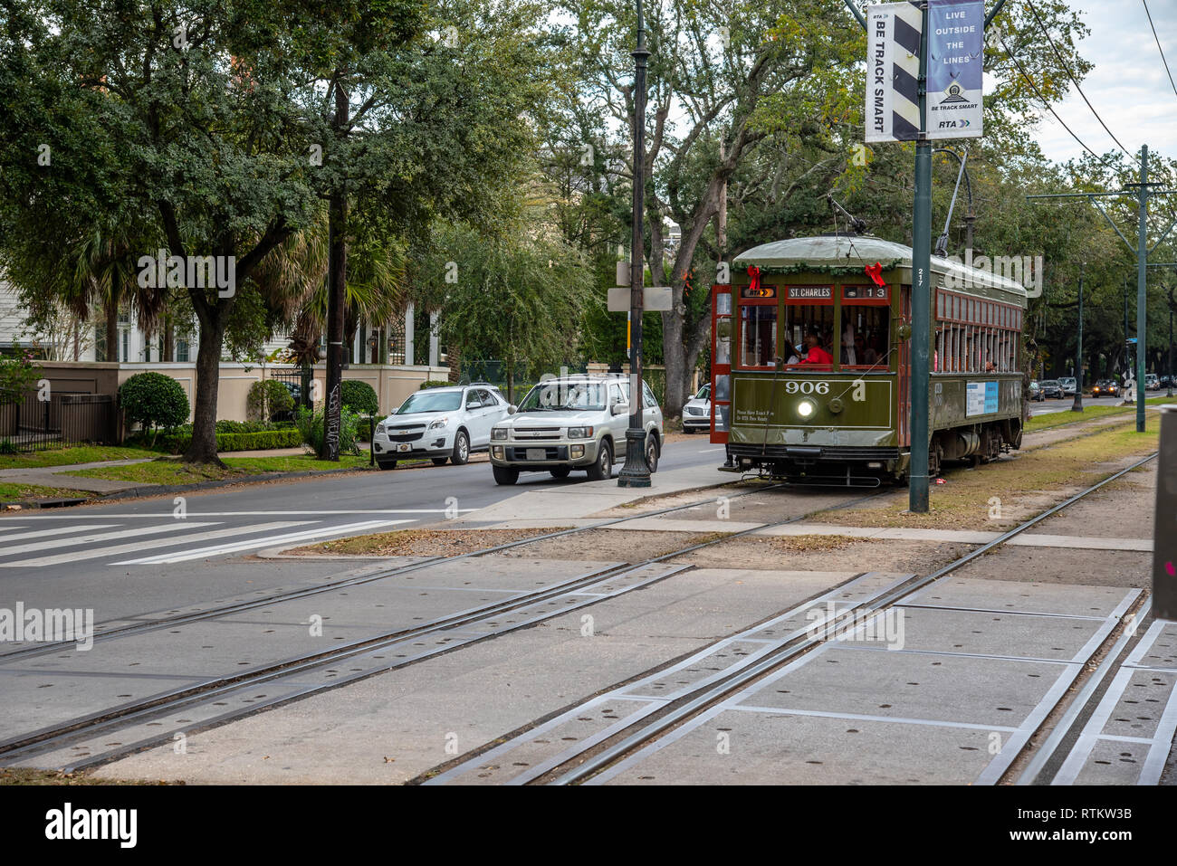 St. Charles streetcar in New Orleans is the oldest working one in the world Stock Photo