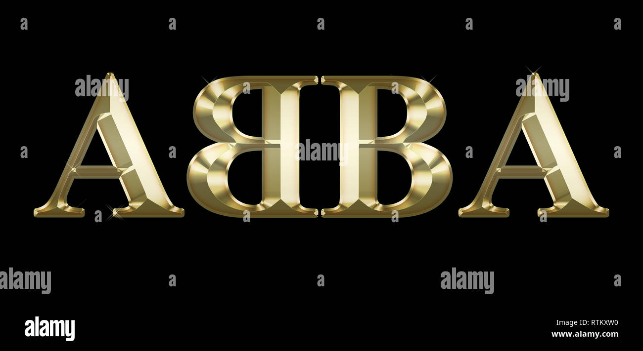 Decorative golden text on the black background - abba - swedish music group Stock Photo