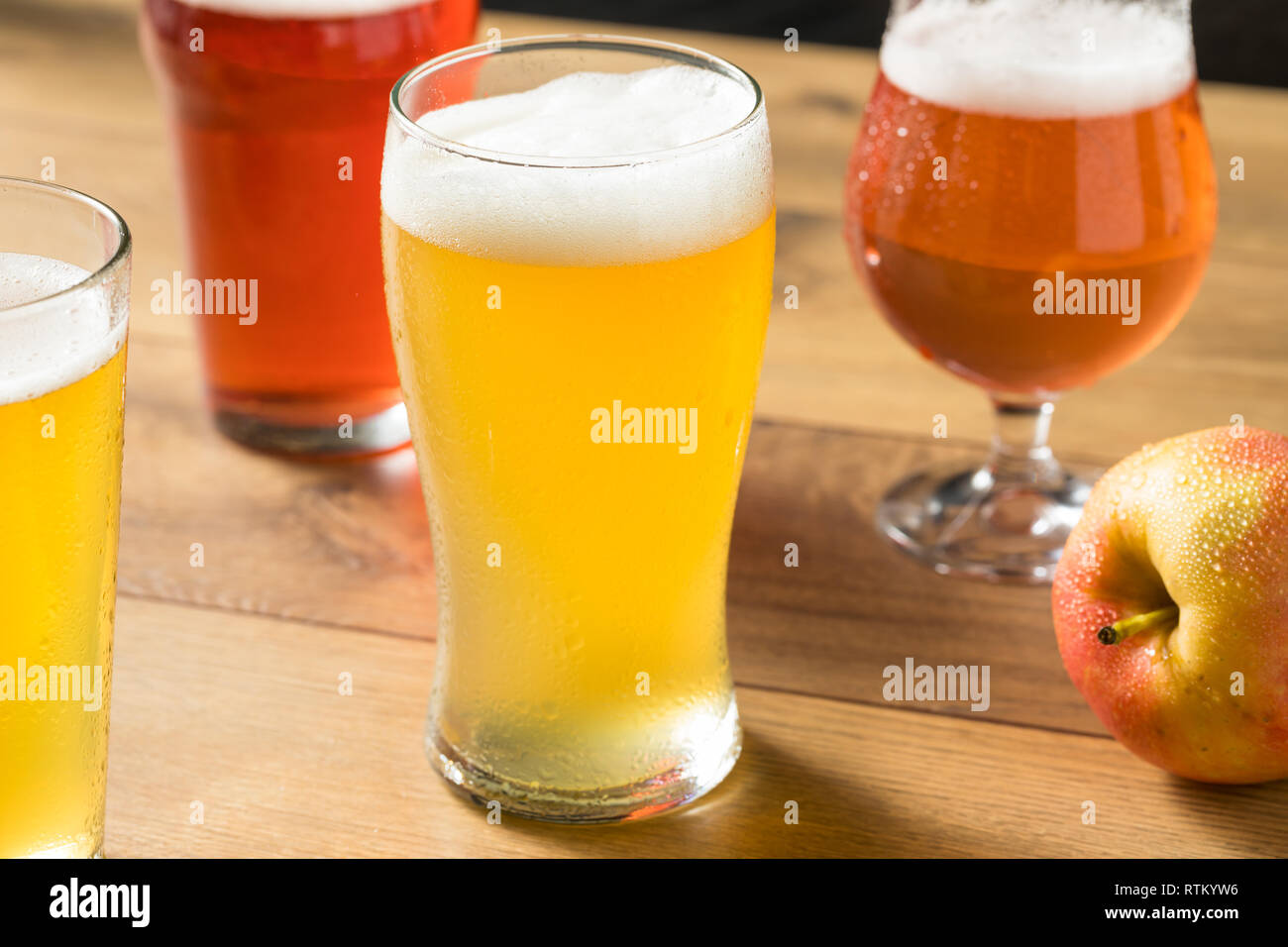 Assorted Alcoholic Hard Cider Flight in Pint Glasses Stock Photo Alamy