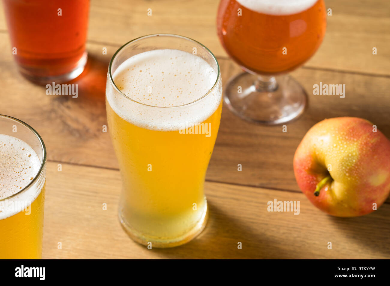 Assorted Alcoholic Hard Cider Flight in Pint Glasses Stock Photo Alamy