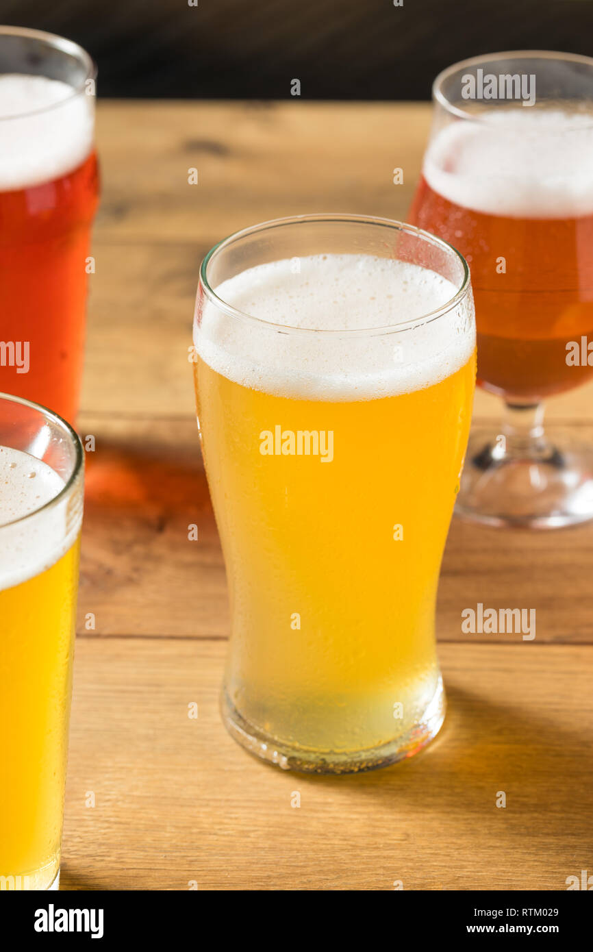 Assorted Alcoholic Hard Cider Flight in Pint Glasses Stock Photo Alamy