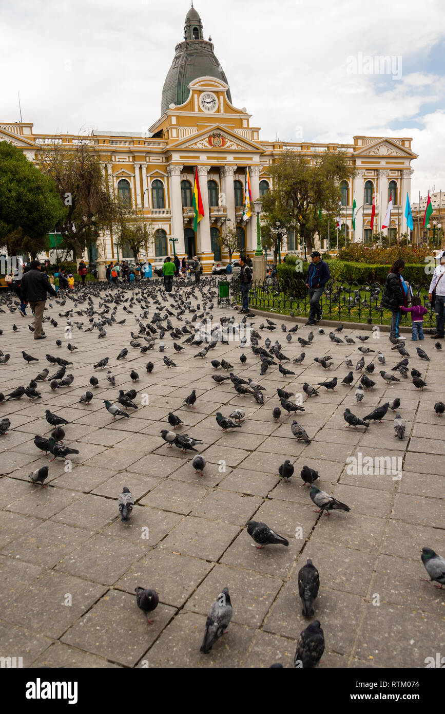 The Plaza Murillo is the central plaza of the city of La Paz and the open space most connected to the political life of Bolivia. Prominent buildings o Stock Photo