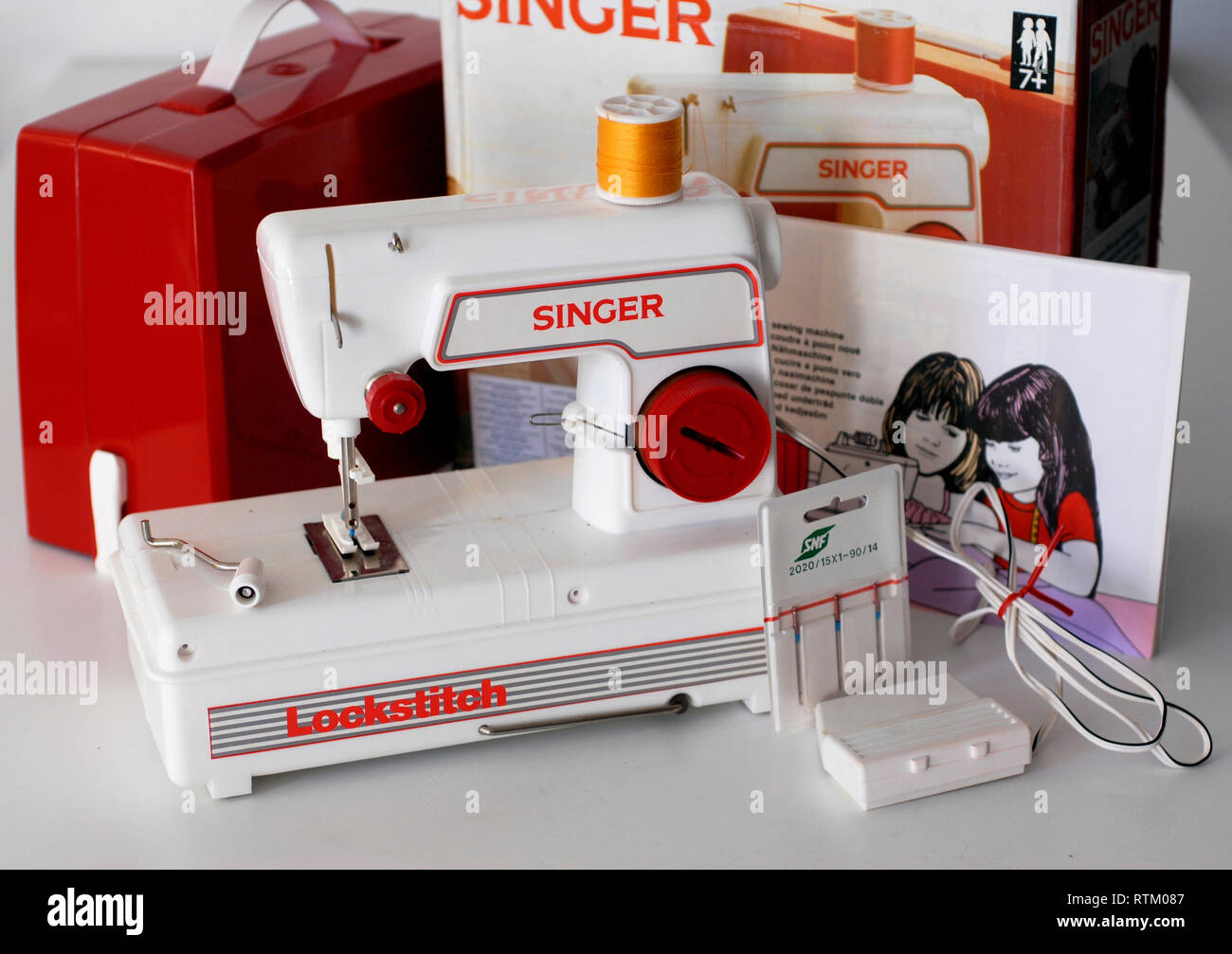 Singer brand vintage toy sewing machine Stock Photo