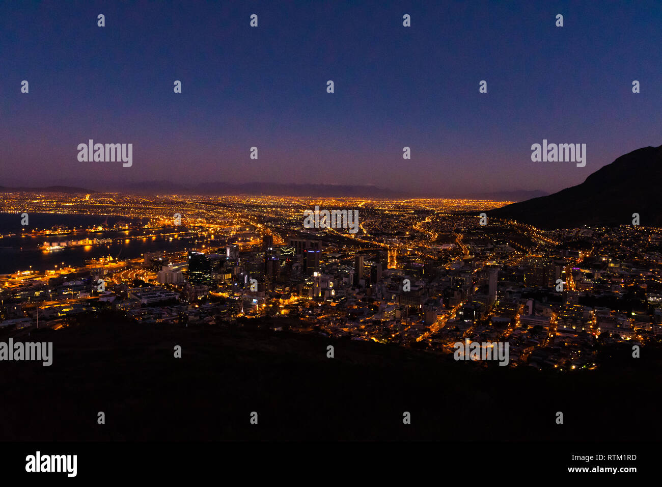 view over Cape Town at night Stock Photo - Alamy