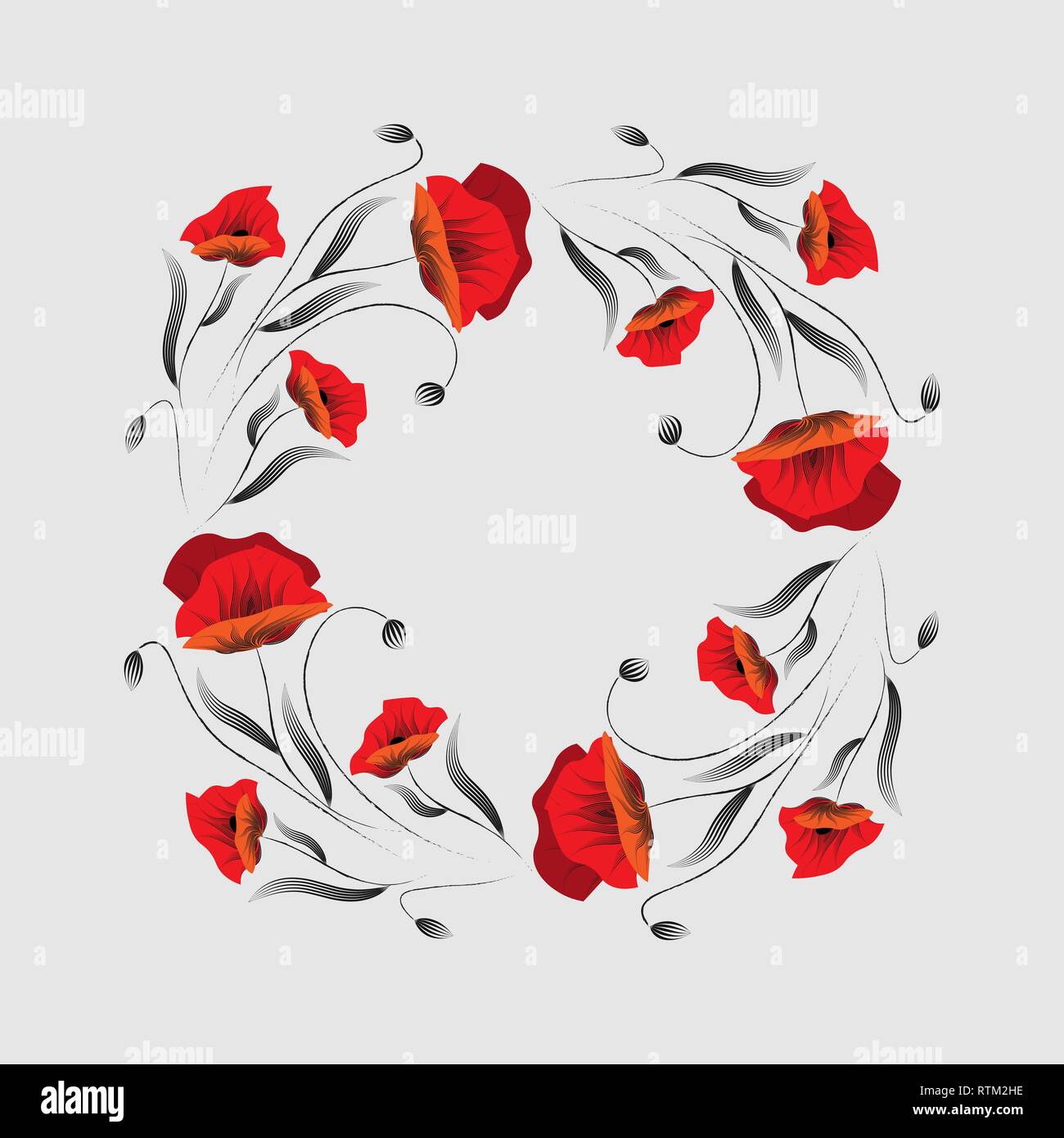 Floral frame. Poppy wreath. Red poppy flower 10 eps Stock Vector Image ...