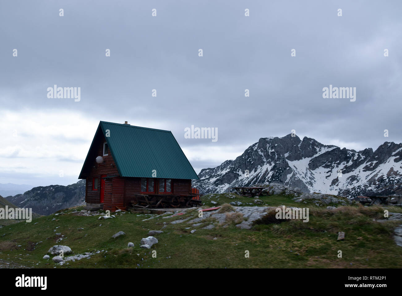 Alone mountain hut in Durmitor National Park. Near Zabljak, Montenegro. Stock Photo
