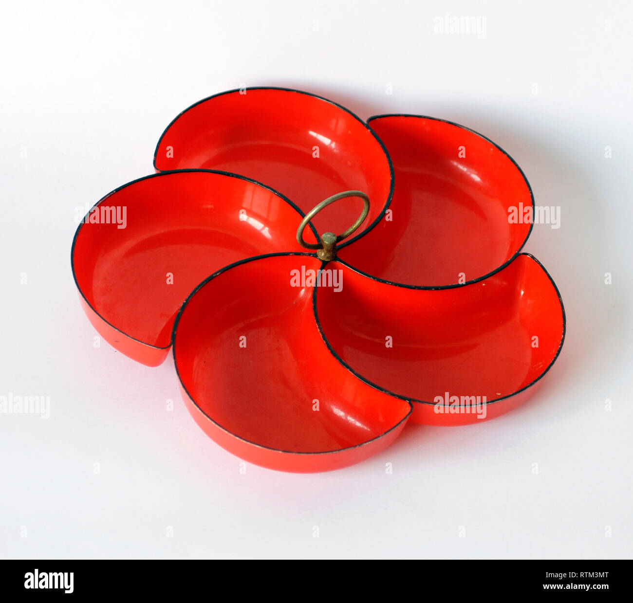 vintage red plastic flower shaped snack tray Stock Photo