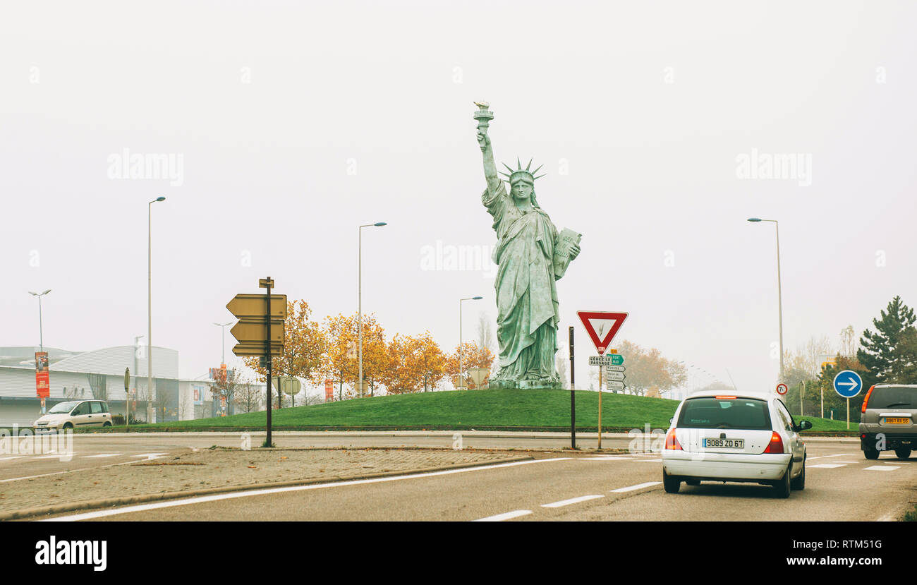 COLMAR, FRANCE NOV 23, 2014 Copy of Statue of Liberty made by