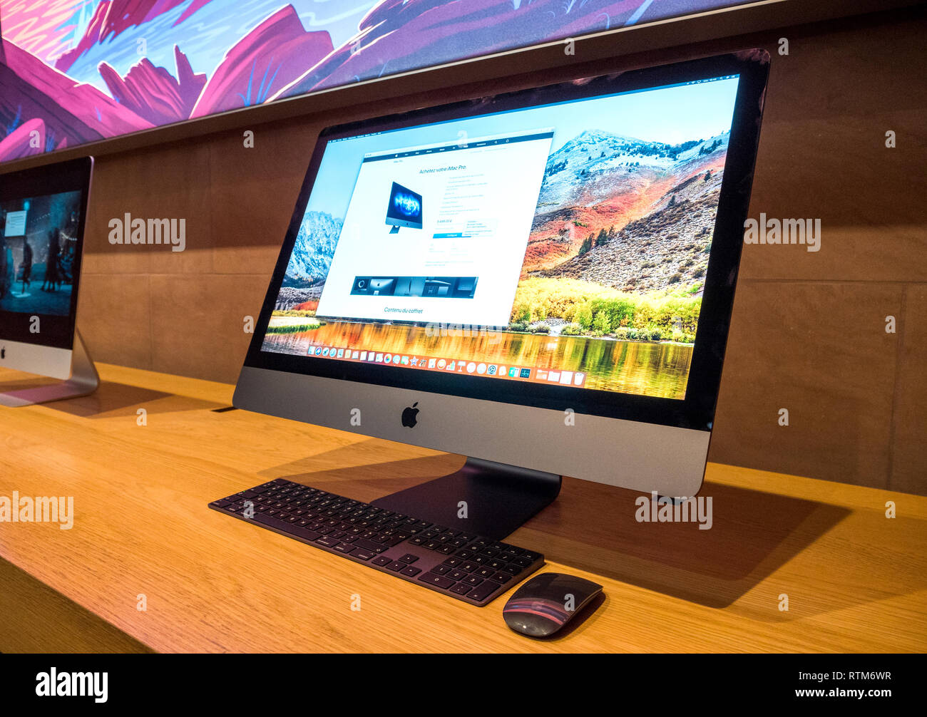 STRASBOURG, FRANCE - JAN 11, 2018: Side view of New iMac Pro the all-in-one  personal computer in Apple Computers Store. Apple claims the iMac Pro is  the most powerful Mac ever made