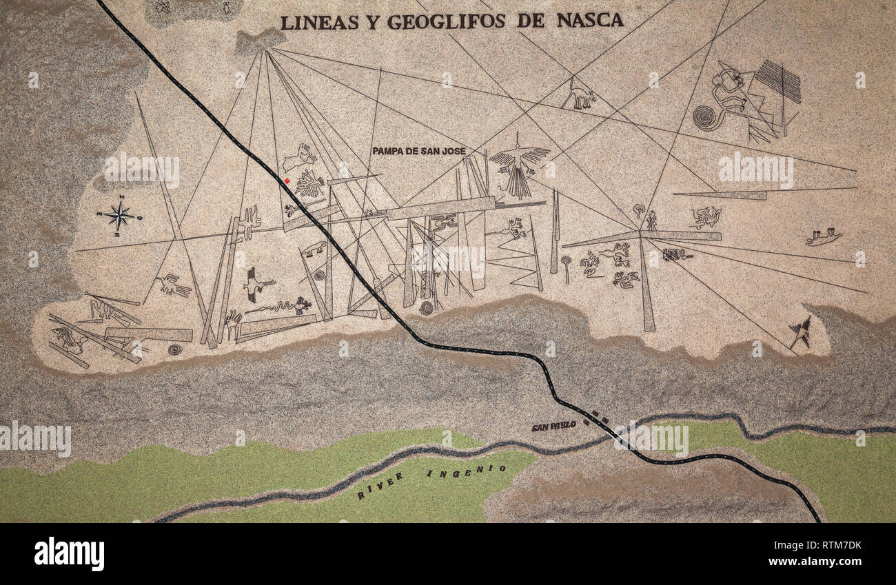 Map of the lines and geoglyphs of Nazca Stock Photo