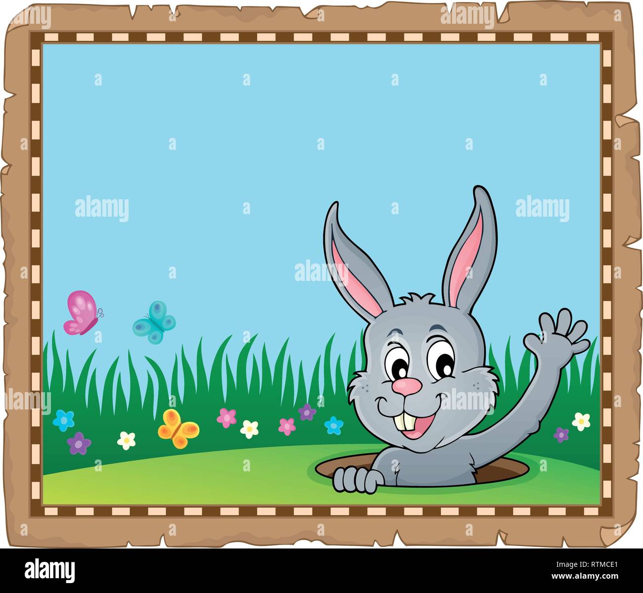 Parchment with lurking Easter bunny 4 - eps10 vector illustration Stock ...