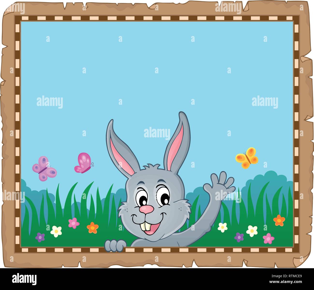 Parchment with lurking Easter bunny 5 - eps10 vector illustration Stock ...