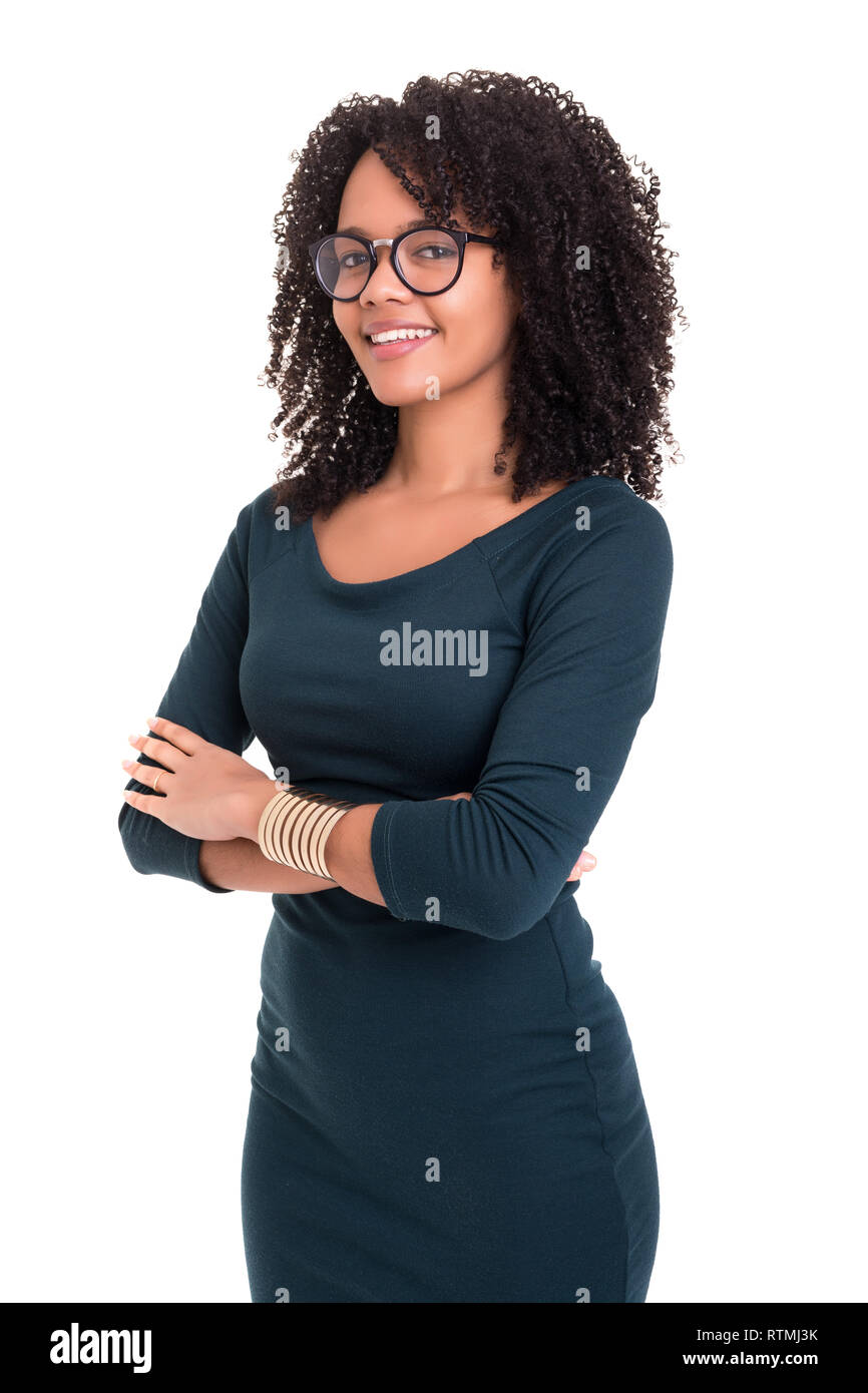 Beautiful young african business woman posing isolated over white Stock ...