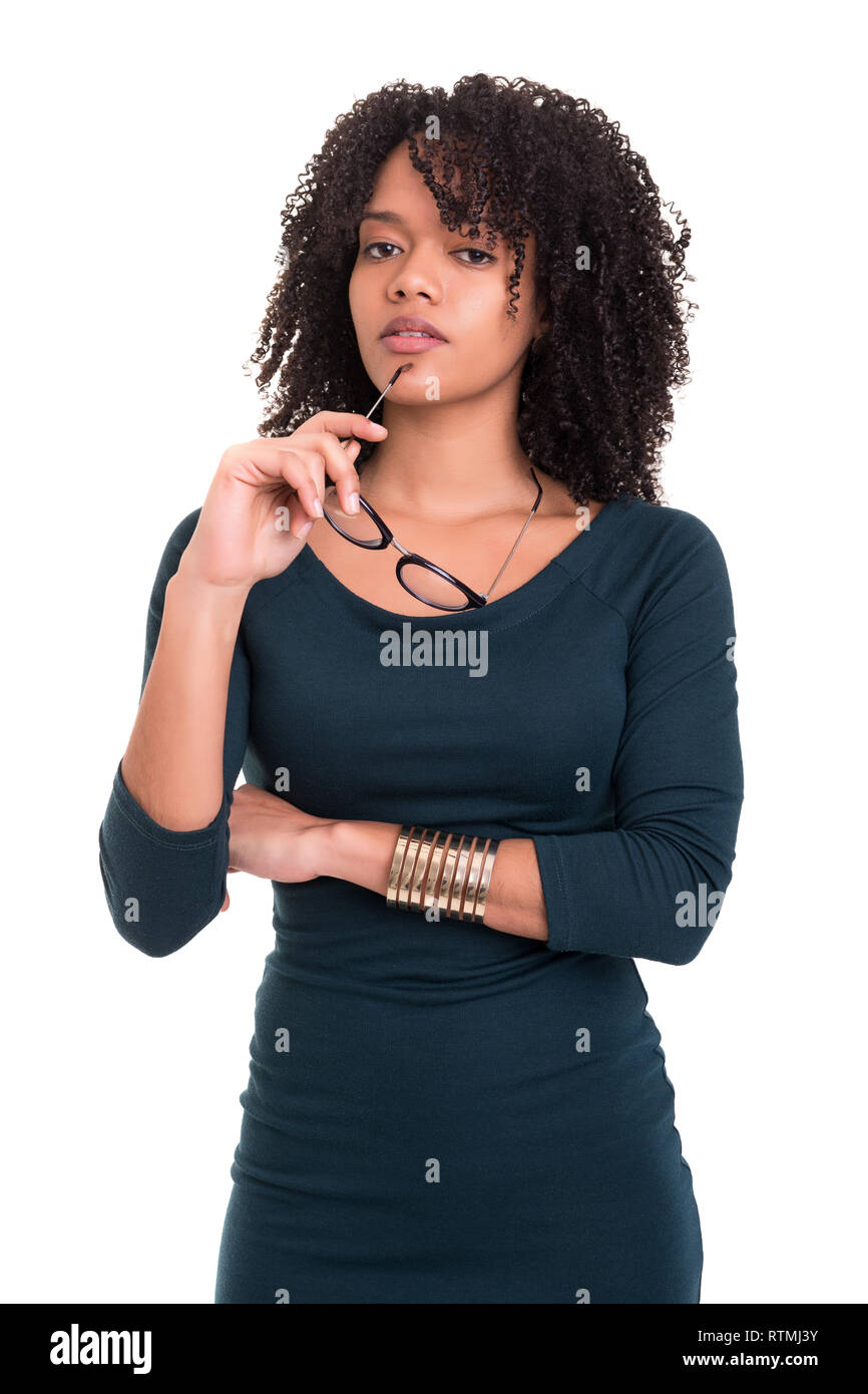 Beautiful young african business woman posing isolated over white Stock ...