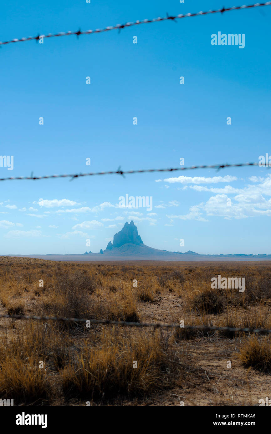 Shiprock, a monadnock or inselberg formed from a remnant volcano in the