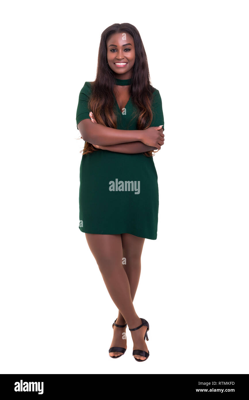Beautiful african business woman posing isolated over white background ...