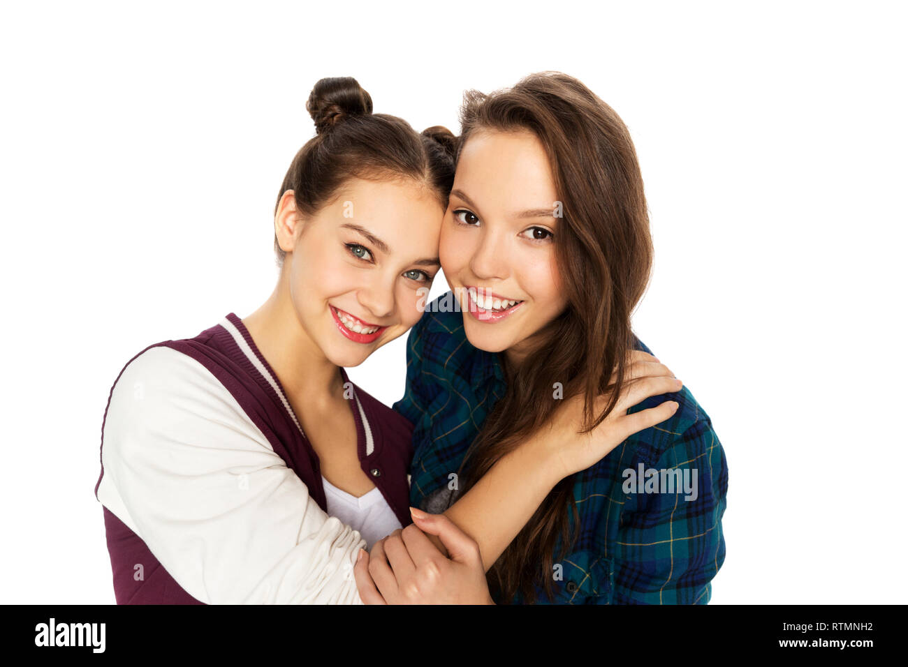 happy smiling pretty teenage girls hugging Stock Photo - Alamy