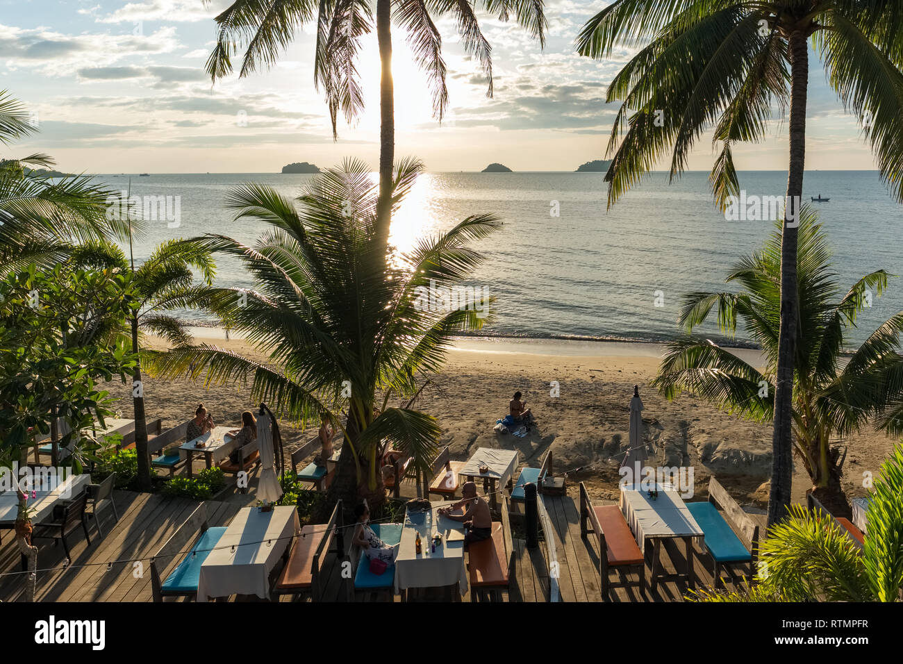 Koh Chang, Thailand - December 15, 2018: Sunset view outdoor cafe on Koh Chang island, Thailand Stock Photo