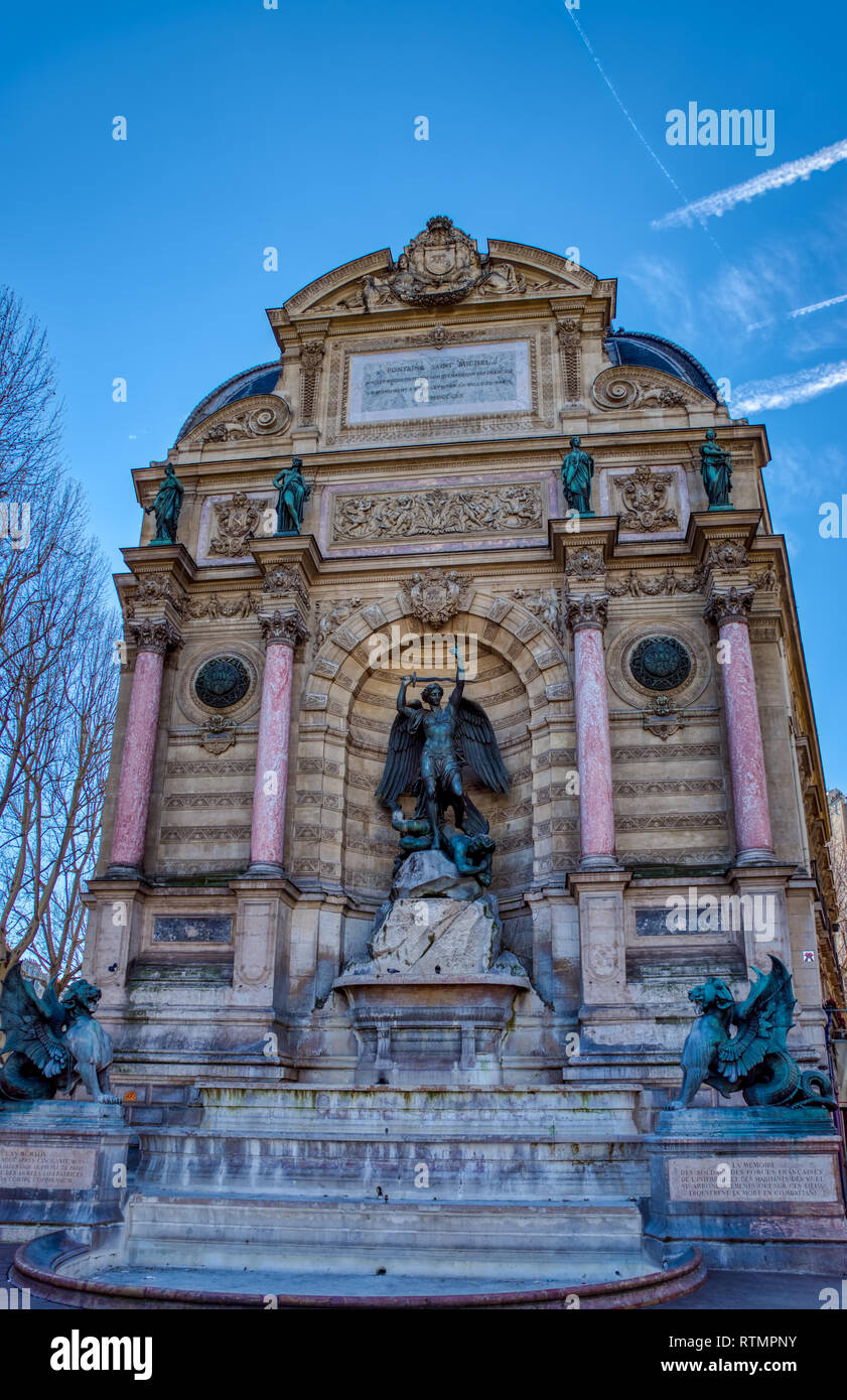 Fountain Saint-Michel in Paris, France Stock Photo