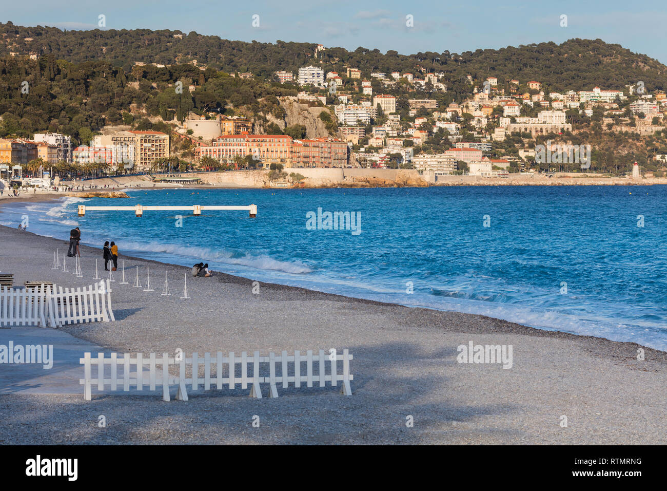 Beach, Mediterranean sea, Nice, Alpes Maritimes departement, France Stock Photo