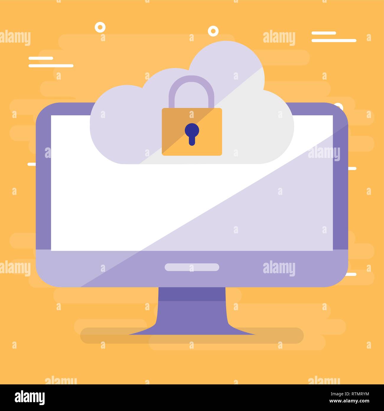desktop with cloud computing and padlock vector illustration design ...