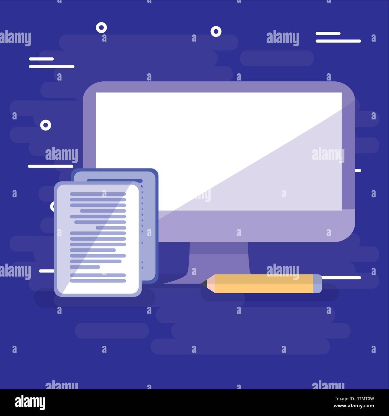 computer desktop with documents and pencil vector illustration design ...