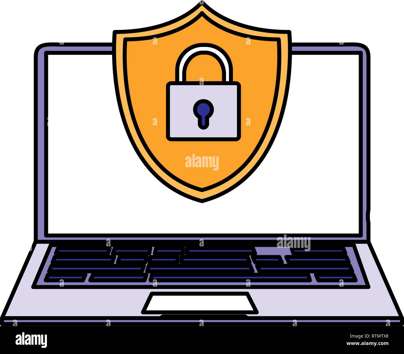 laptop computer with shield and padlock vector illustration design ...