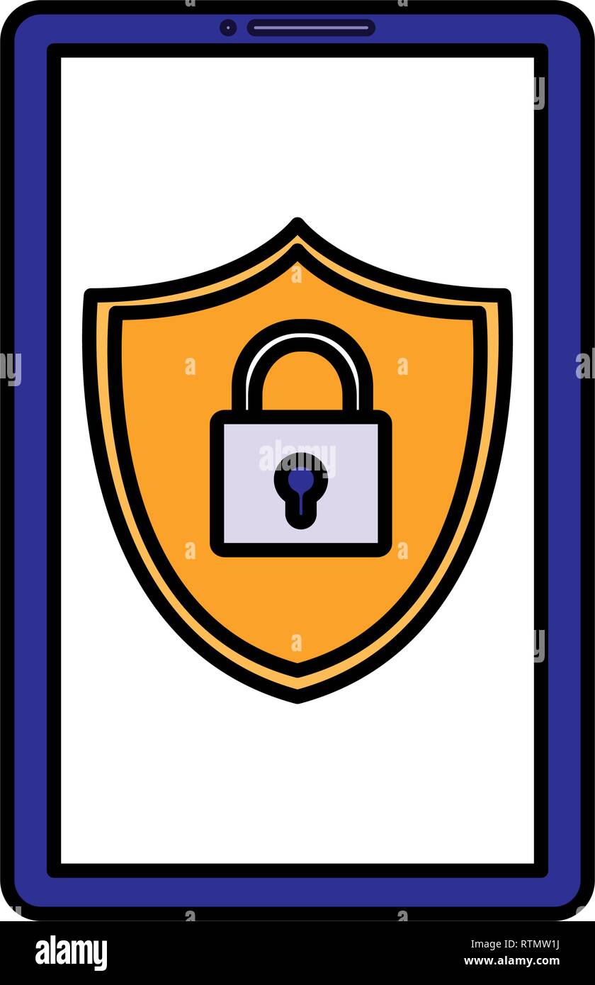 smartphone with shield and padlock vector illustration design Stock ...
