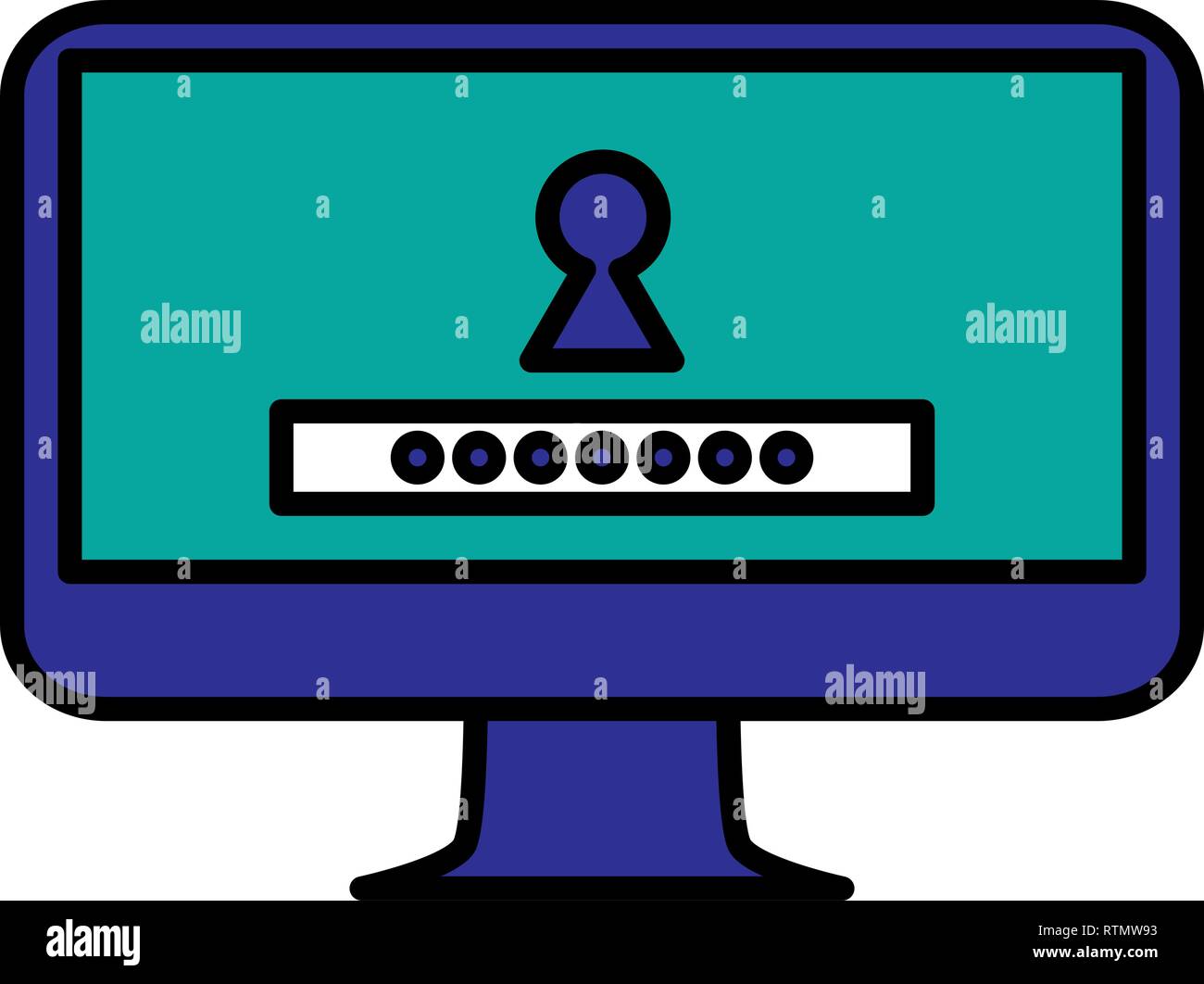 computer desktop with keyhole and password vector illustration design ...