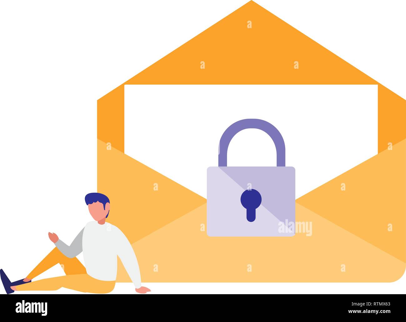 man using envelope mail with padlock vector illustration design Stock Vector