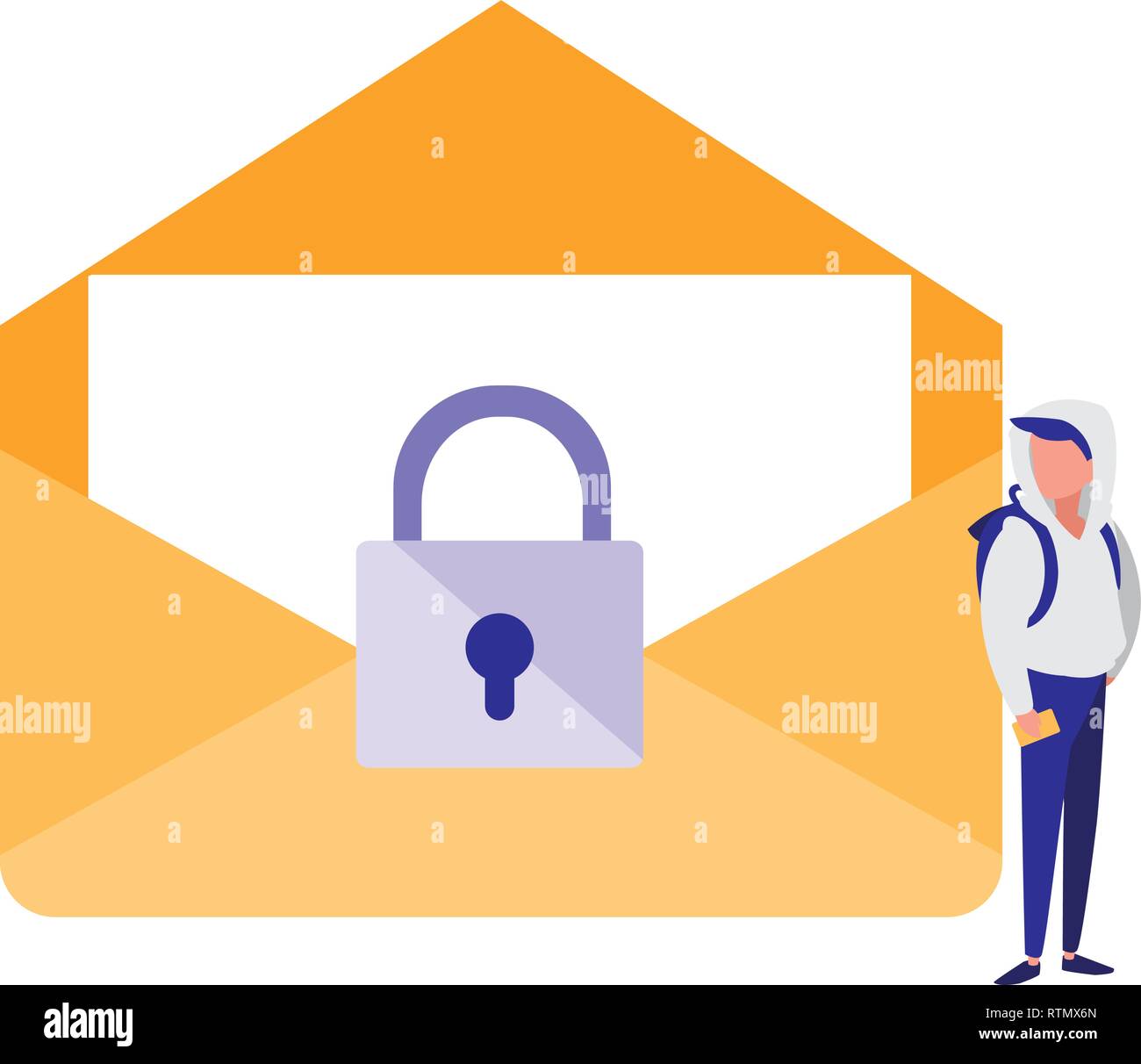 man using envelope mail with padlock vector illustration design Stock Vector