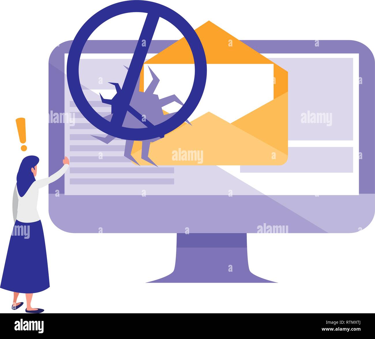 woman using desktop with bug in email vector illustration design Stock Vector