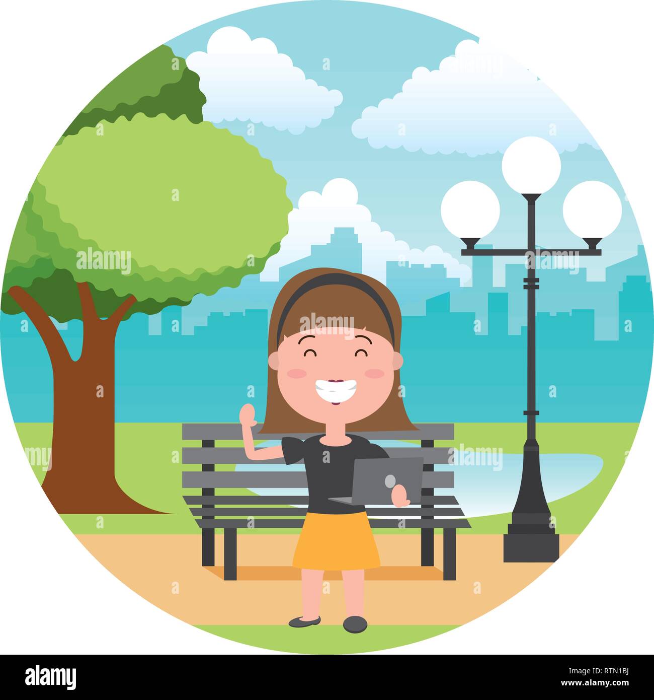 people with tech on outdoors Stock Vector