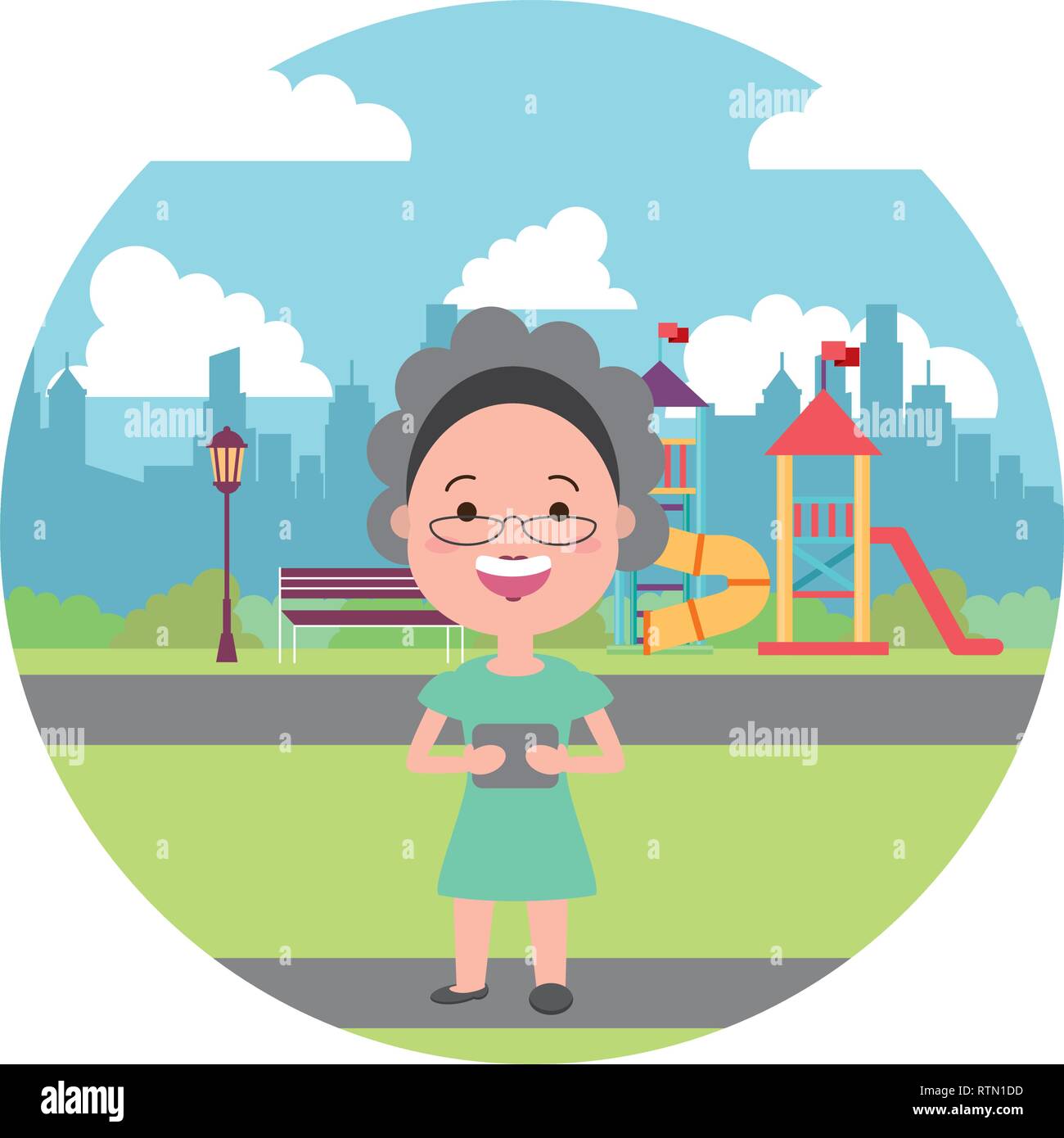 people with tech on outdoors Stock Vector