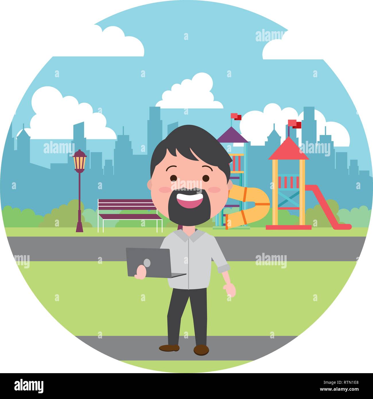 people with tech on outdoors Stock Vector