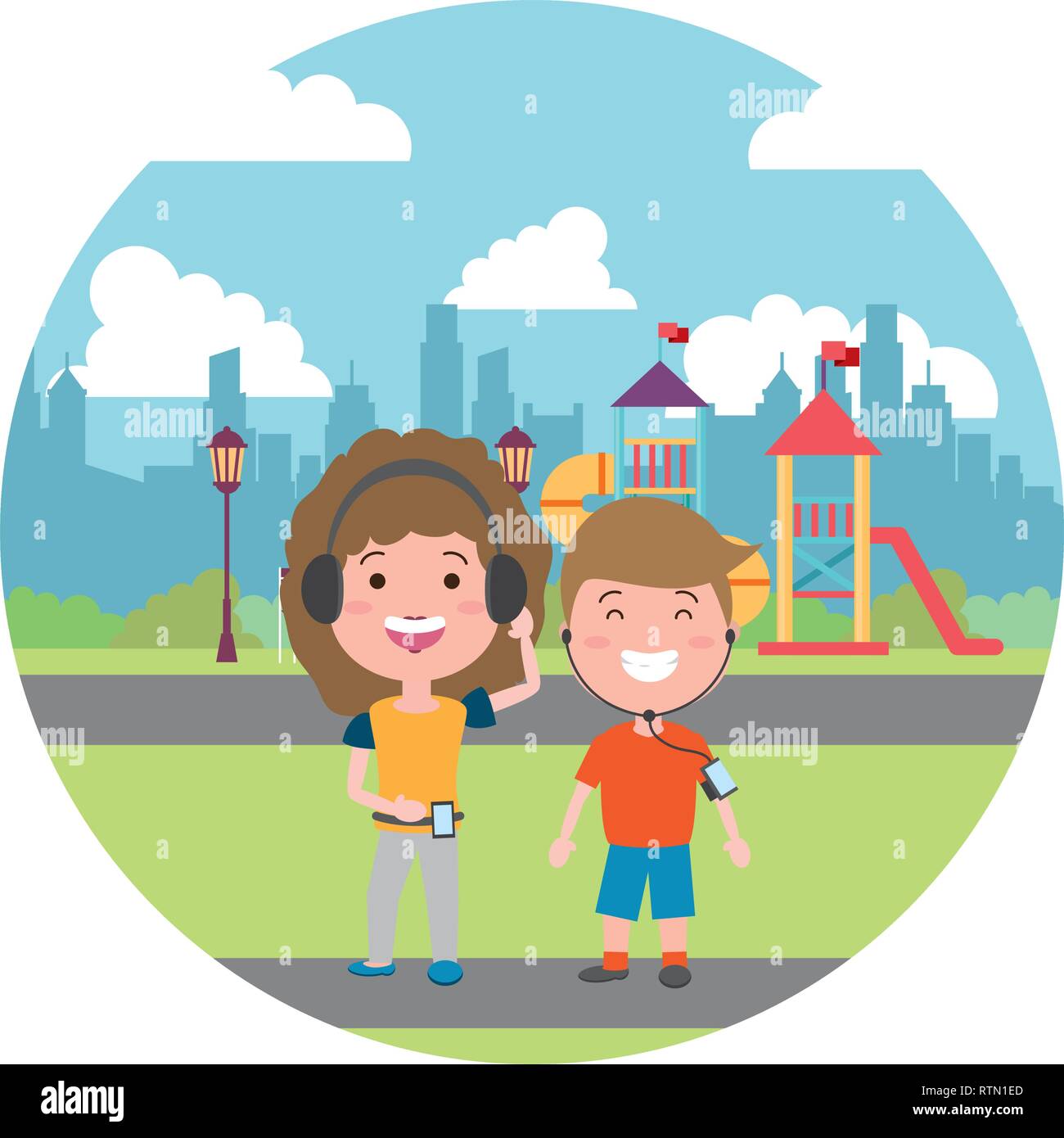 people with tech on outdoors Stock Vector