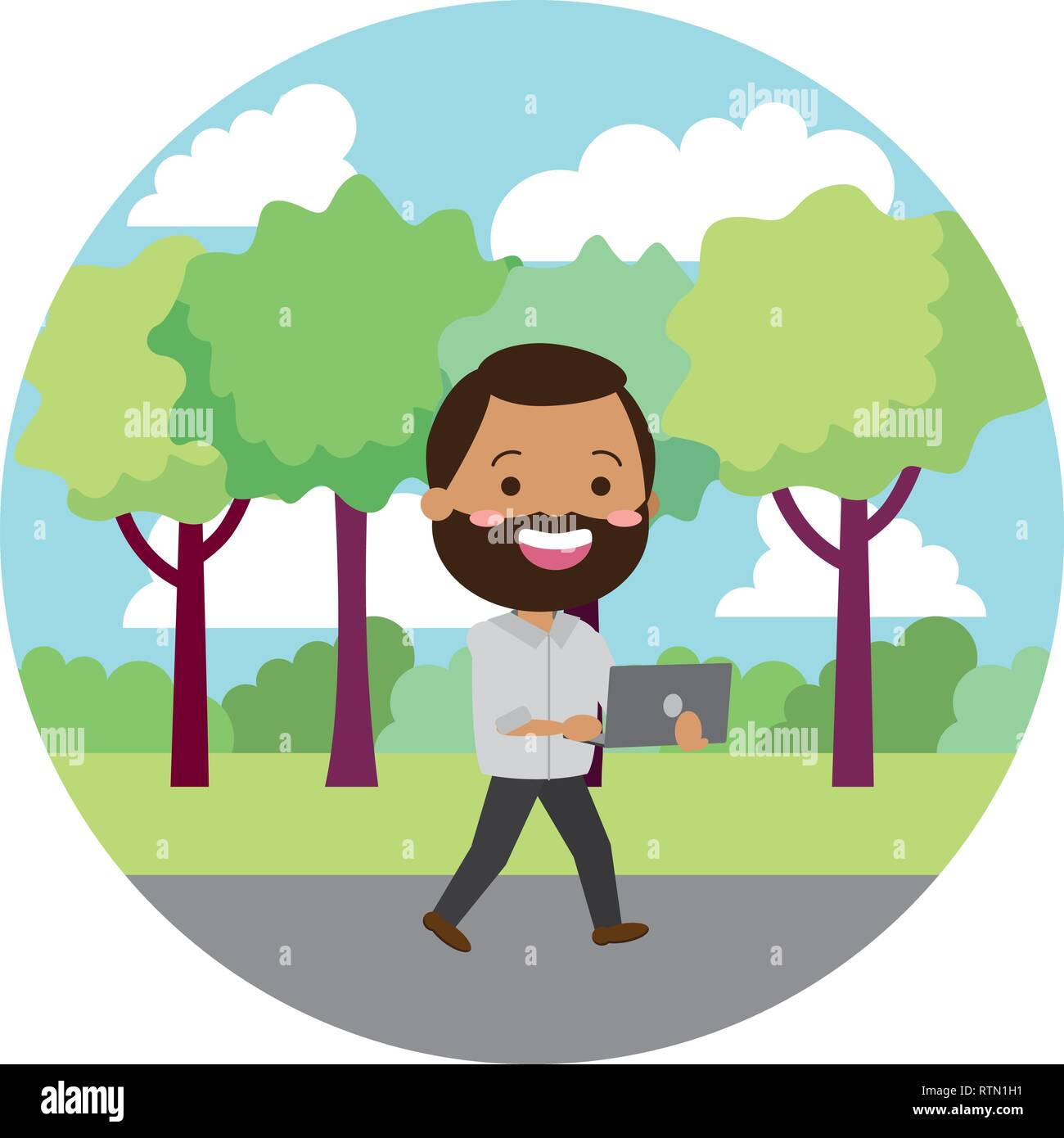 people with tech on outdoors Stock Vector