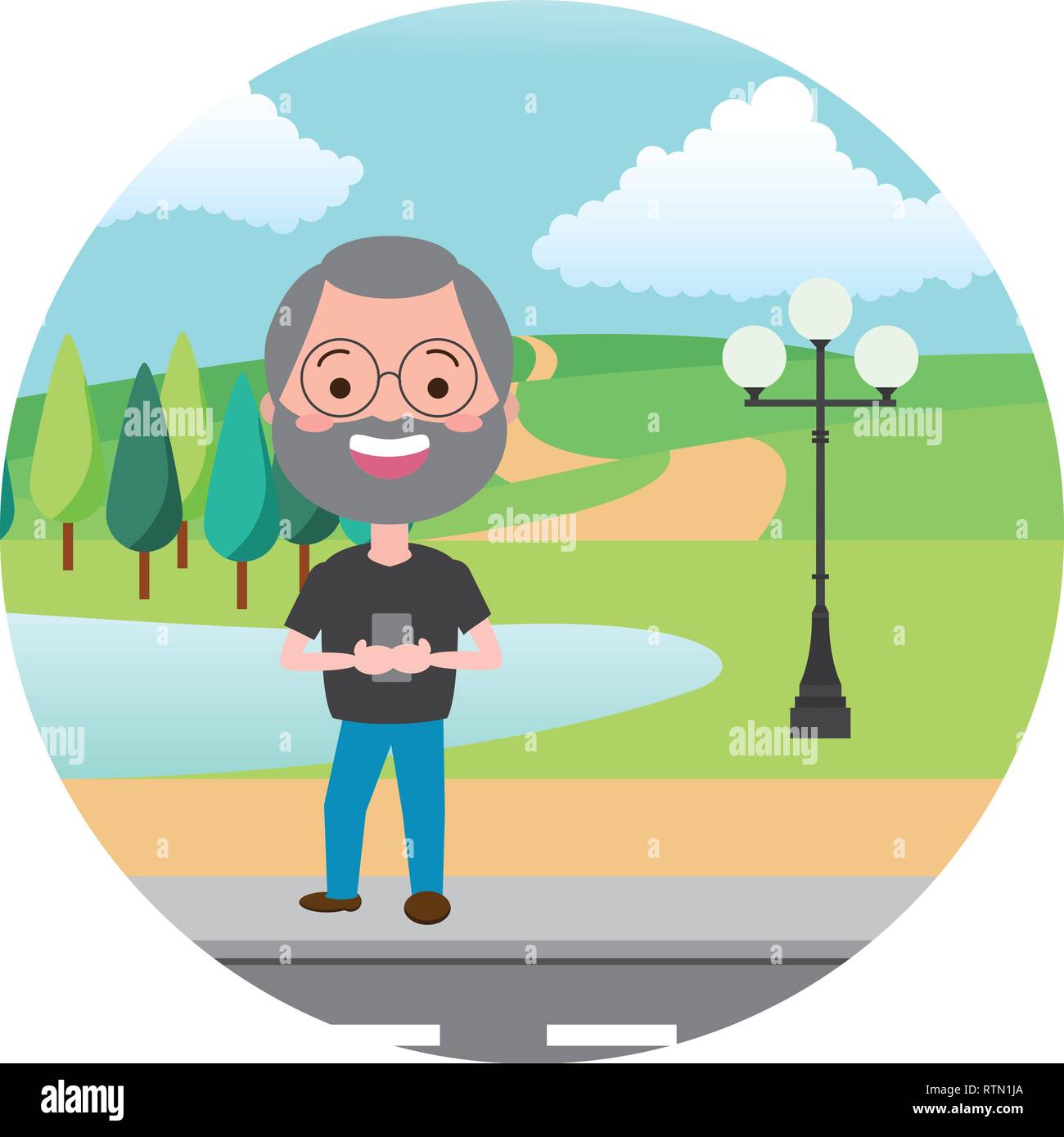 people with tech on outdoors Stock Vector