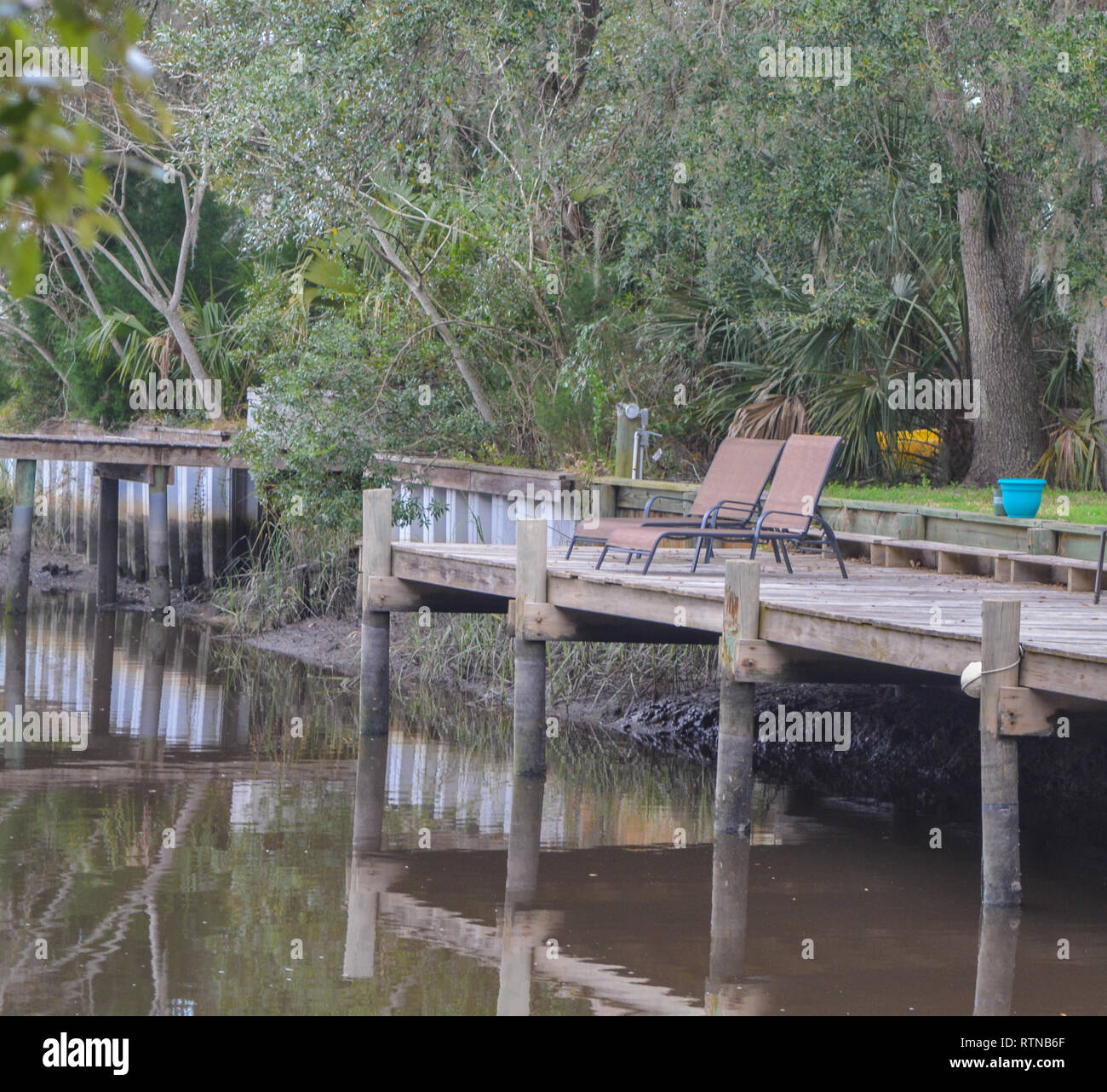 A dock on the Tolomato River, St Johns County, Florida, USA Stock Photo