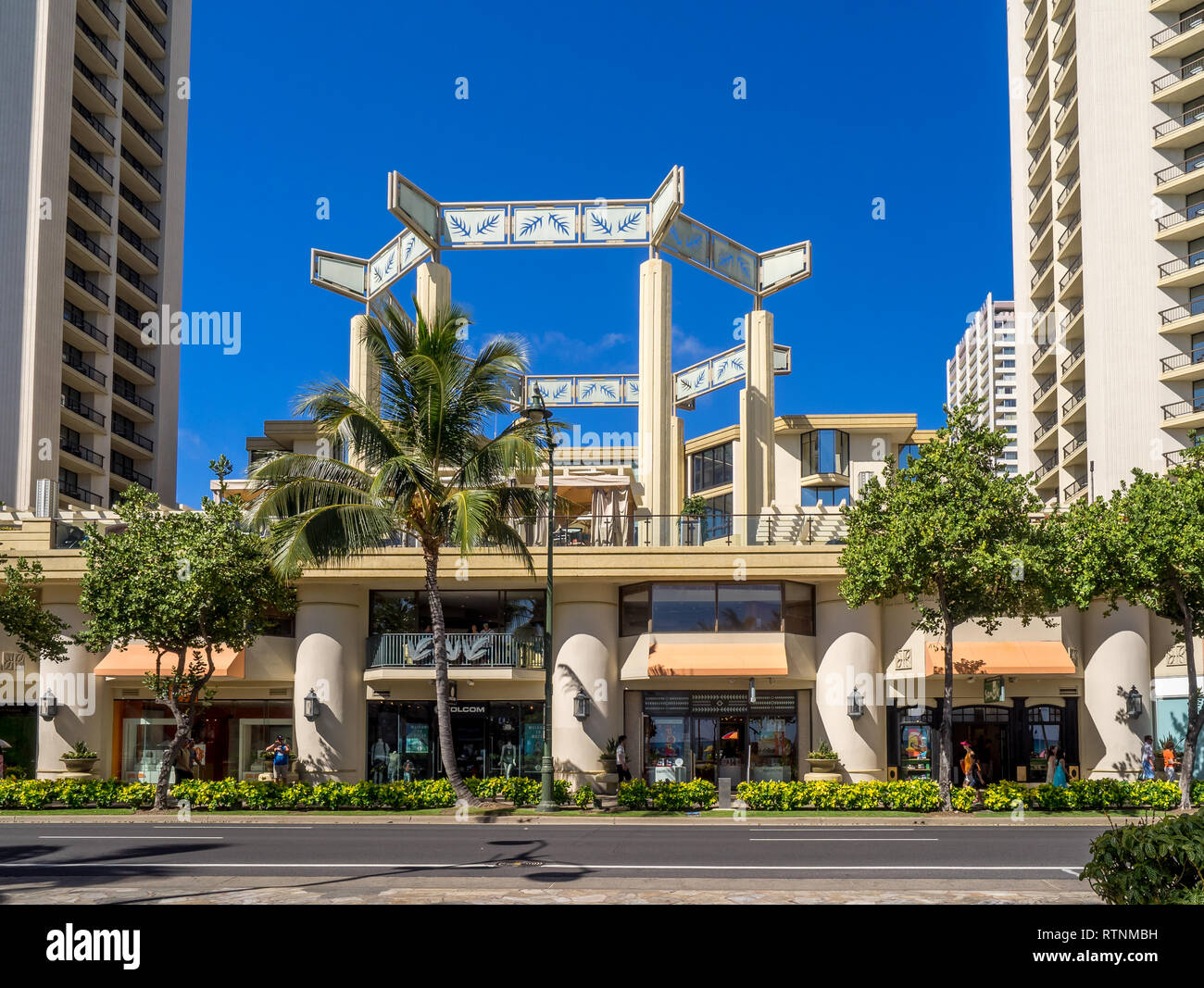 Retail outlets on Kalakaua Avenue on August 5, 2016 in Waikiki, Hawaii