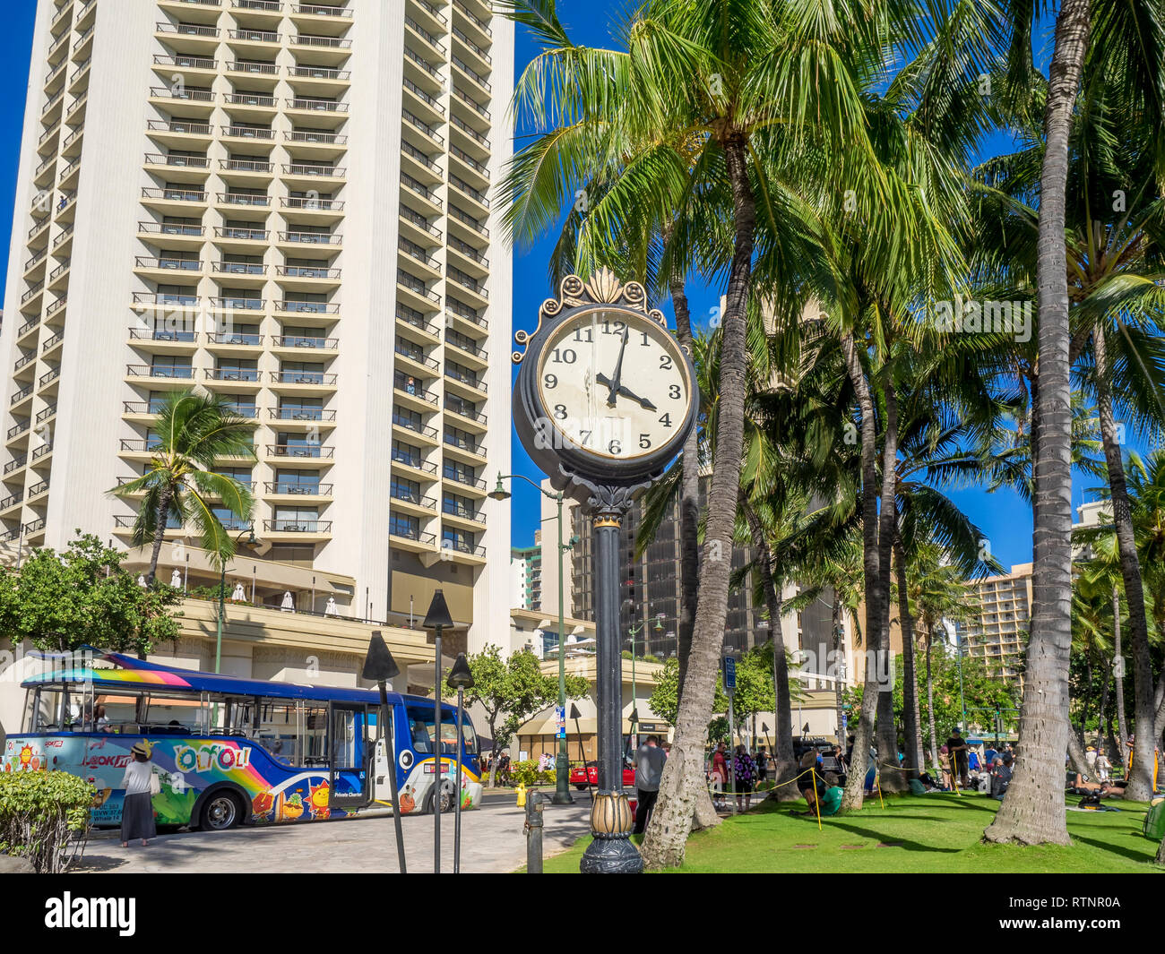An old victorian era clock at Waikiki Beach on August 4, 2016 in