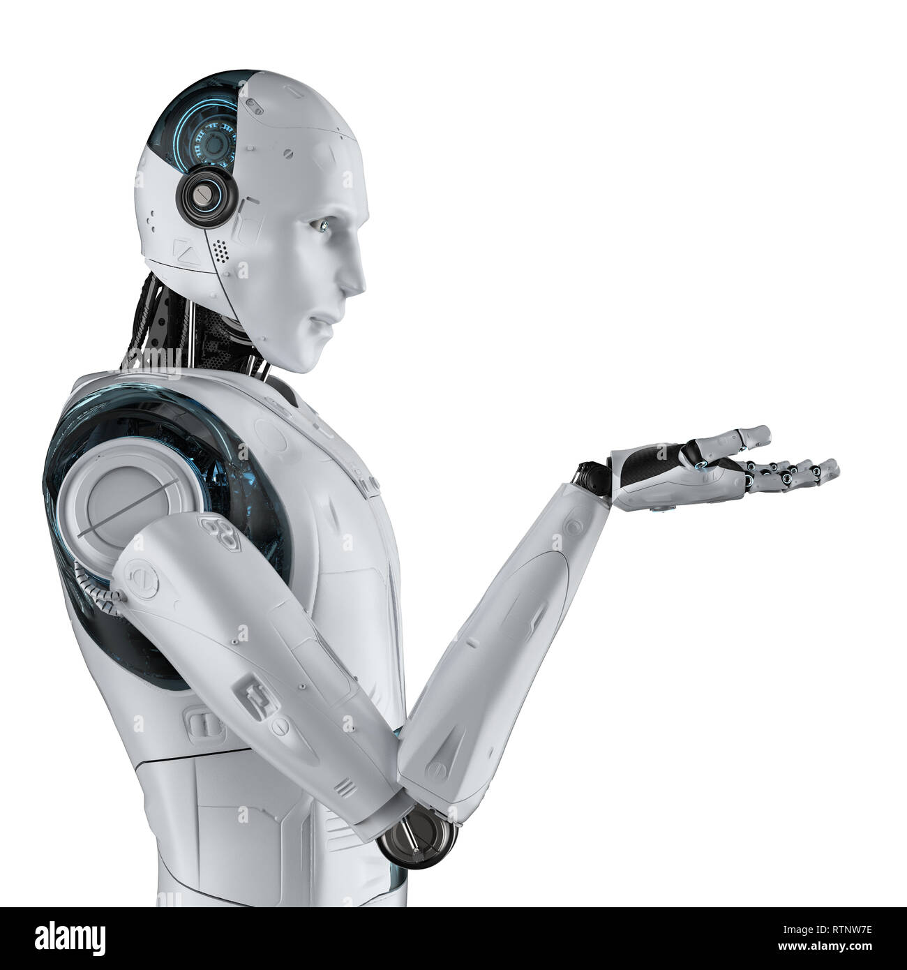 3d rendering humanoid robot open hands on white background Stock Photo -  Alamy