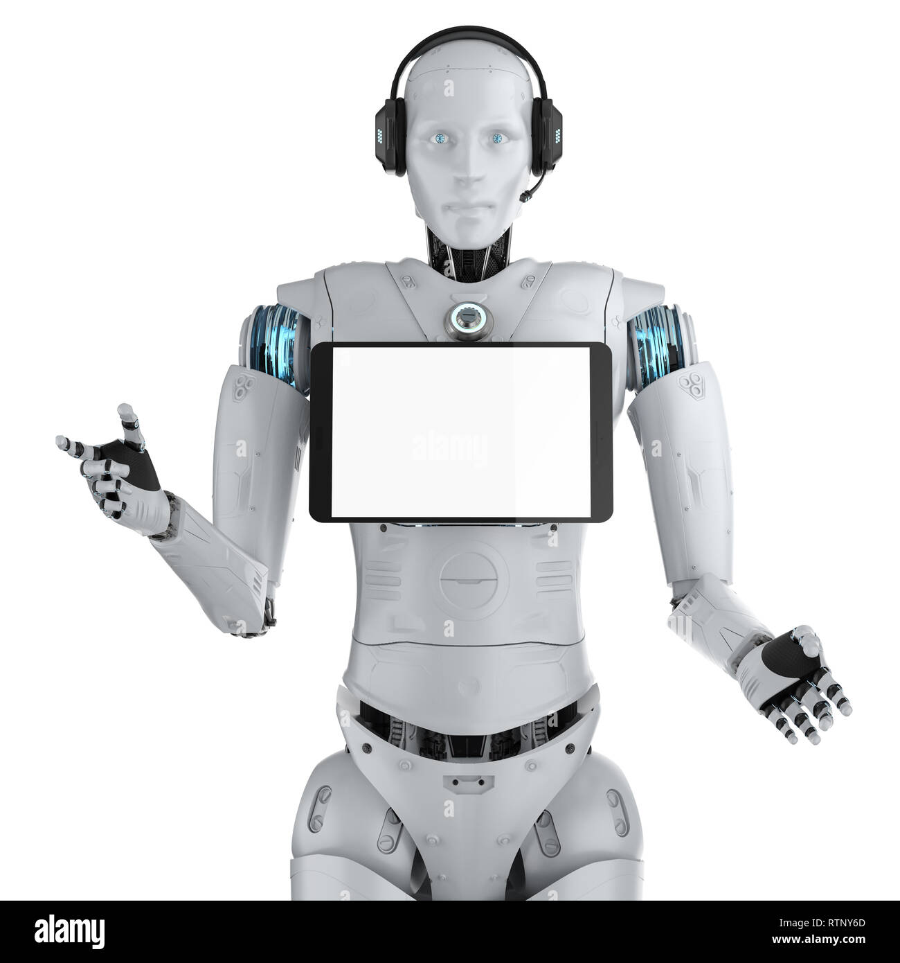 Robot assistant concept 3d rendering humanoid with screen tablet Stock Photo - Alamy