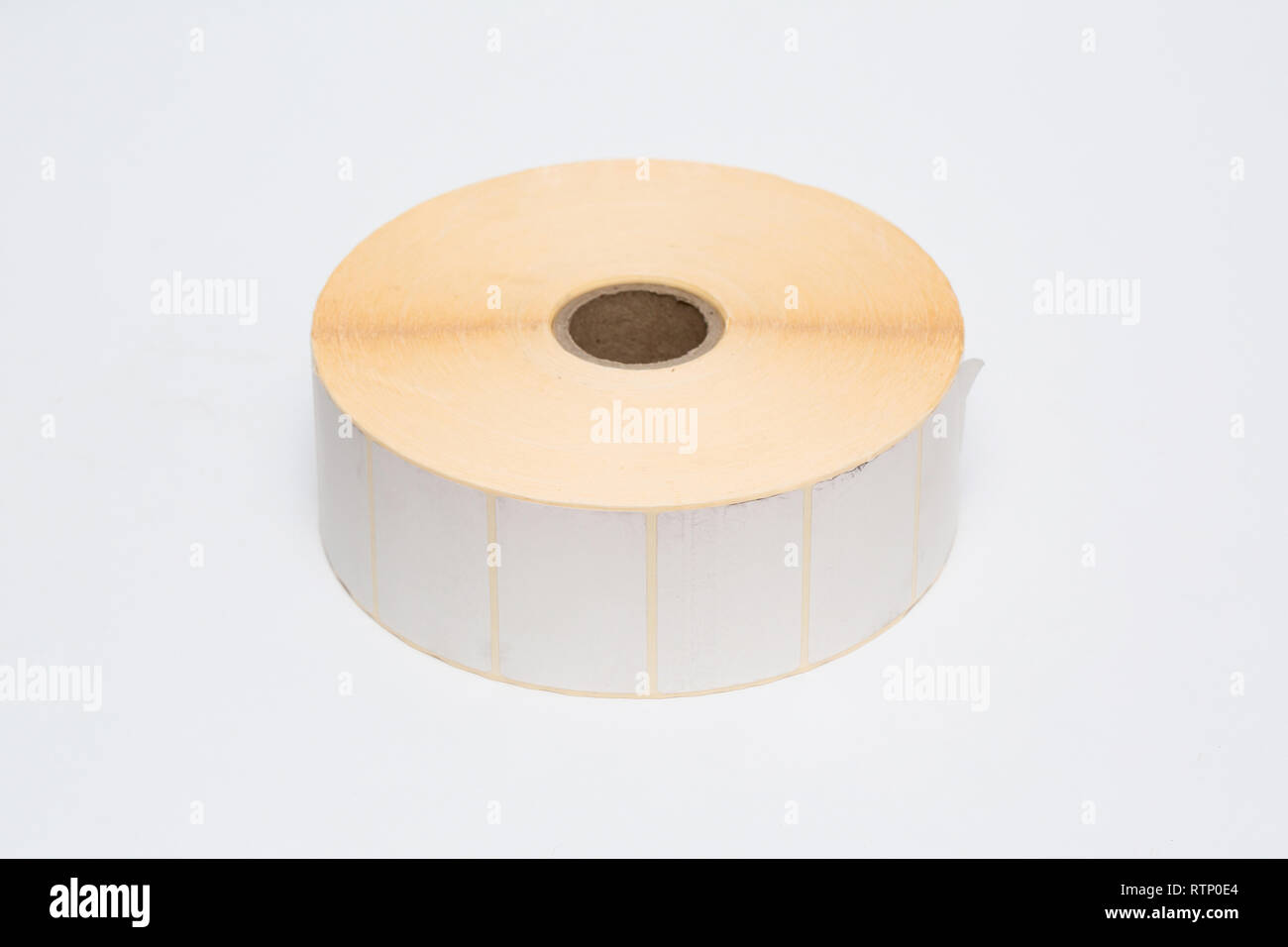 Roll of cash register tape isolated on soft gray background.High