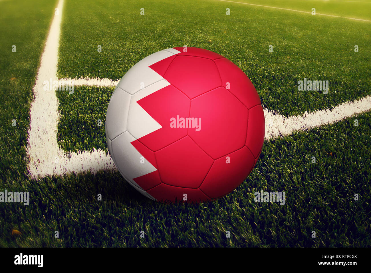 Bahrain ball on corner kick position, soccer field background. National