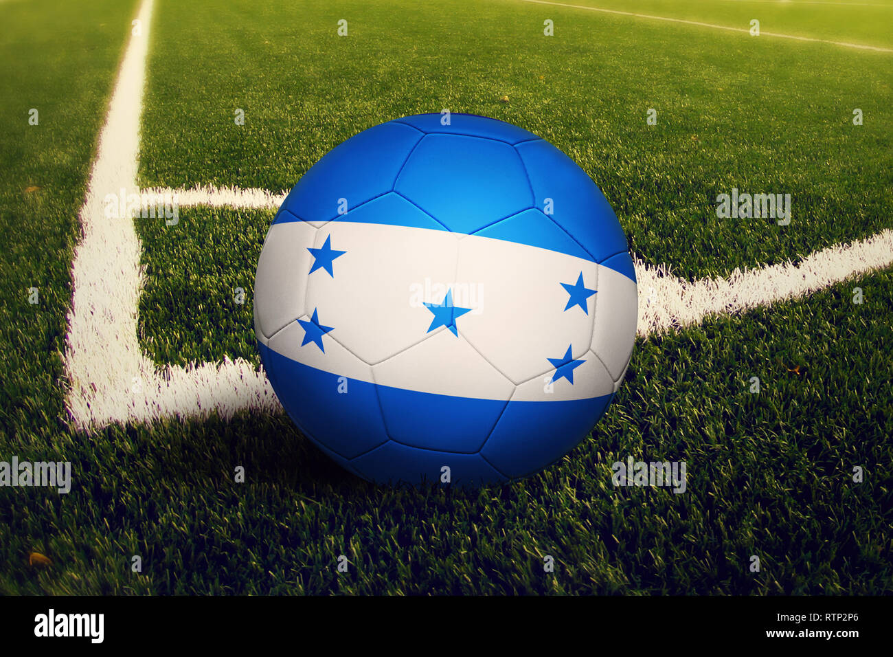 Honduras ball on corner kick position, soccer field background