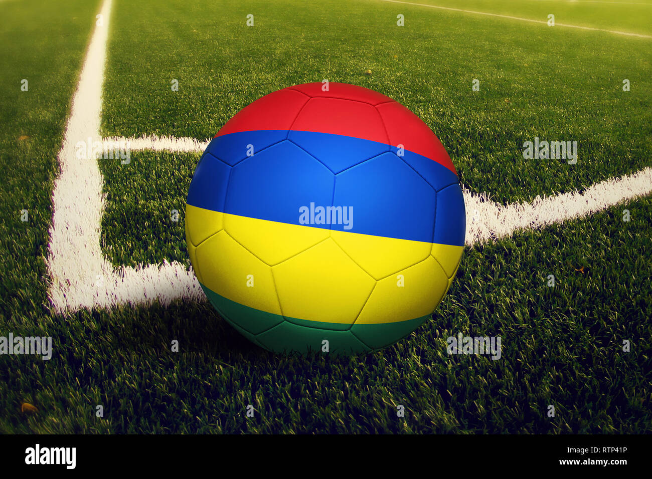 Mauritius ball on corner kick position, soccer field background
