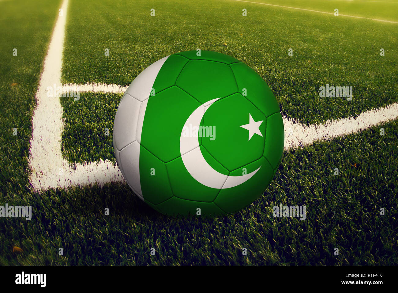 Pakistan ball on corner kick position, soccer field background
