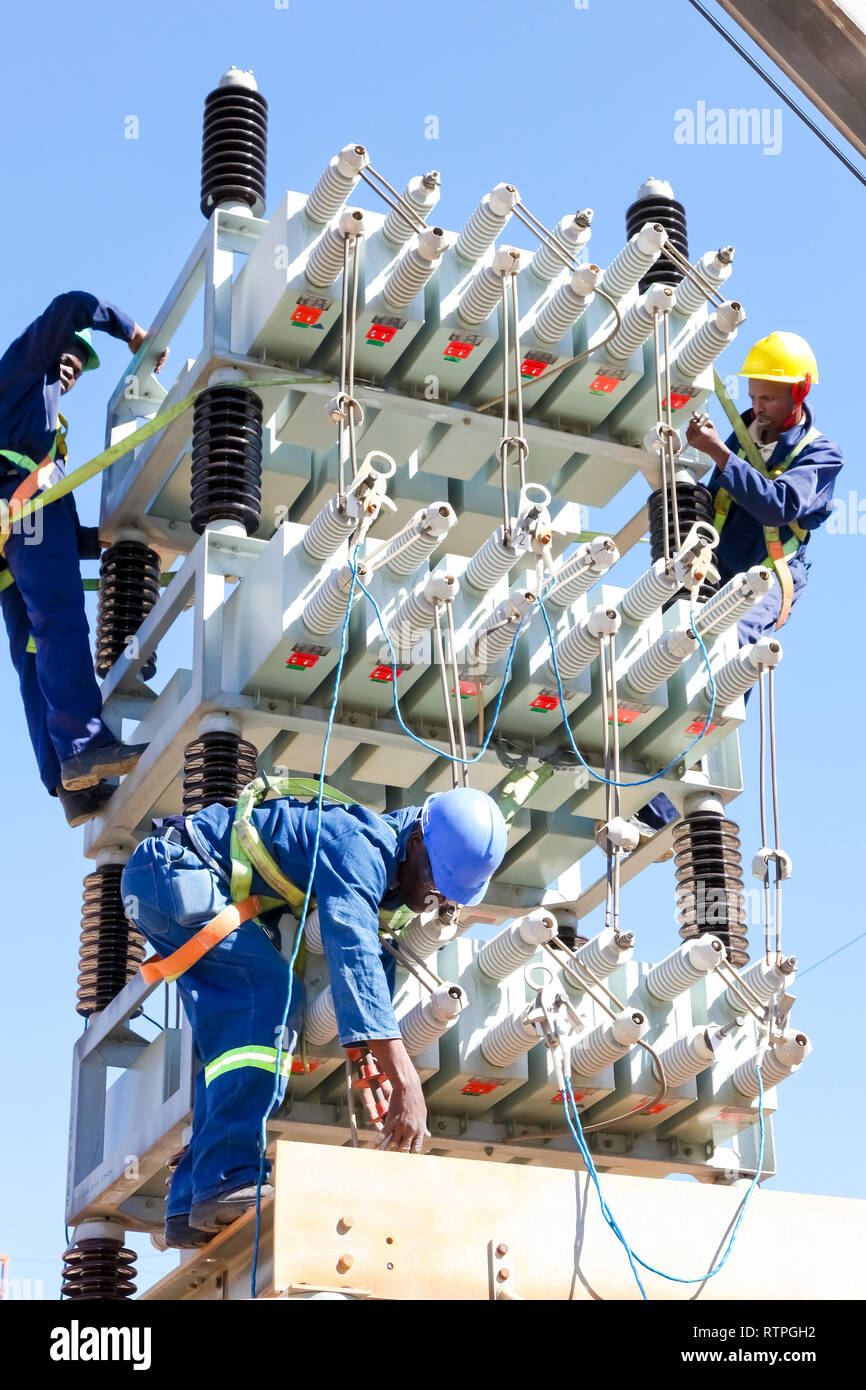 Johannesburg, South Africa April 11 2012 Electricians working on