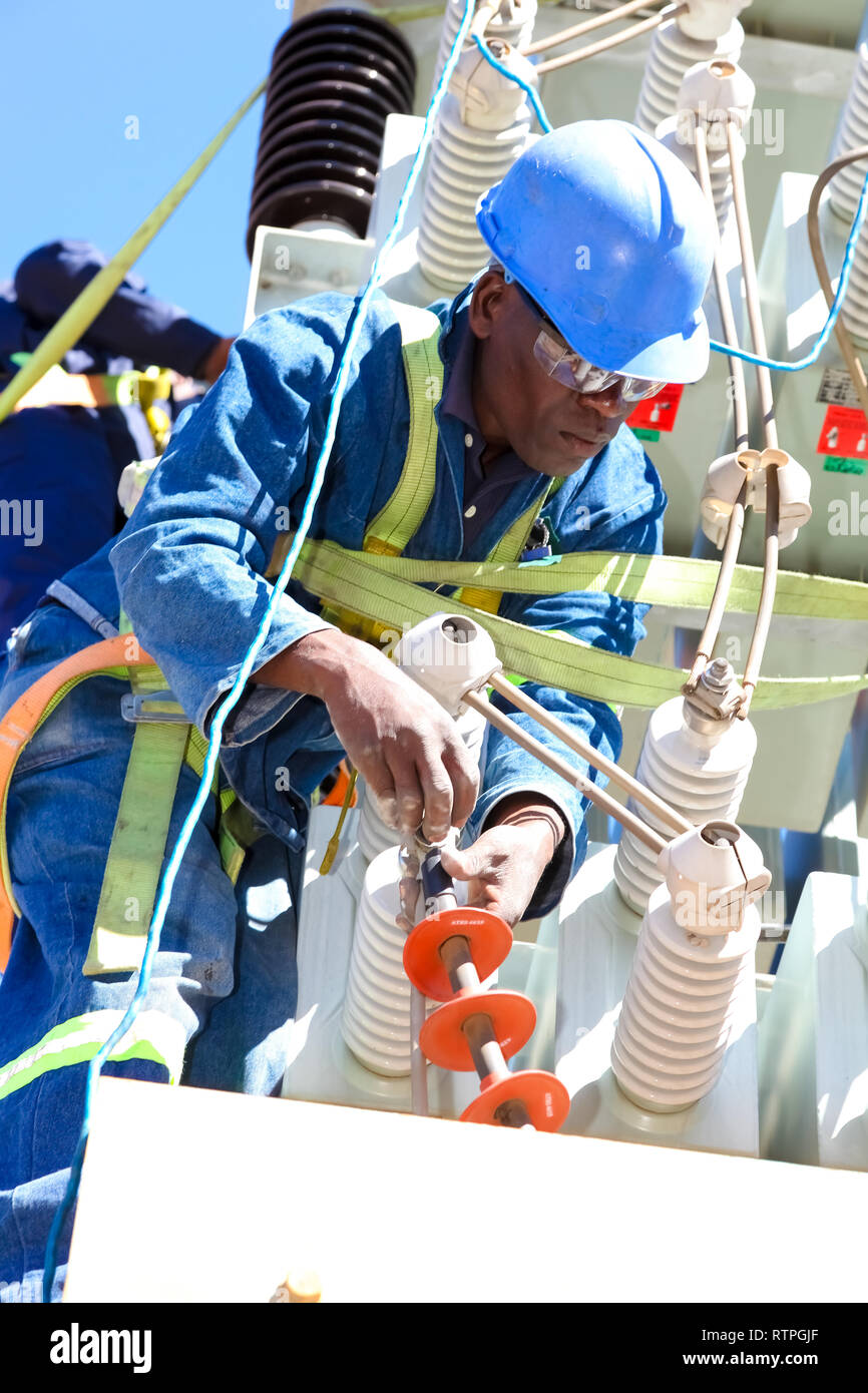 Johannesburg, South Africa April 11 2012 Electricians working on